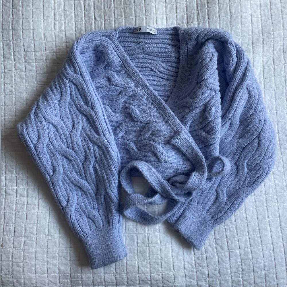 Zara lavender chunky knit wrap sweater